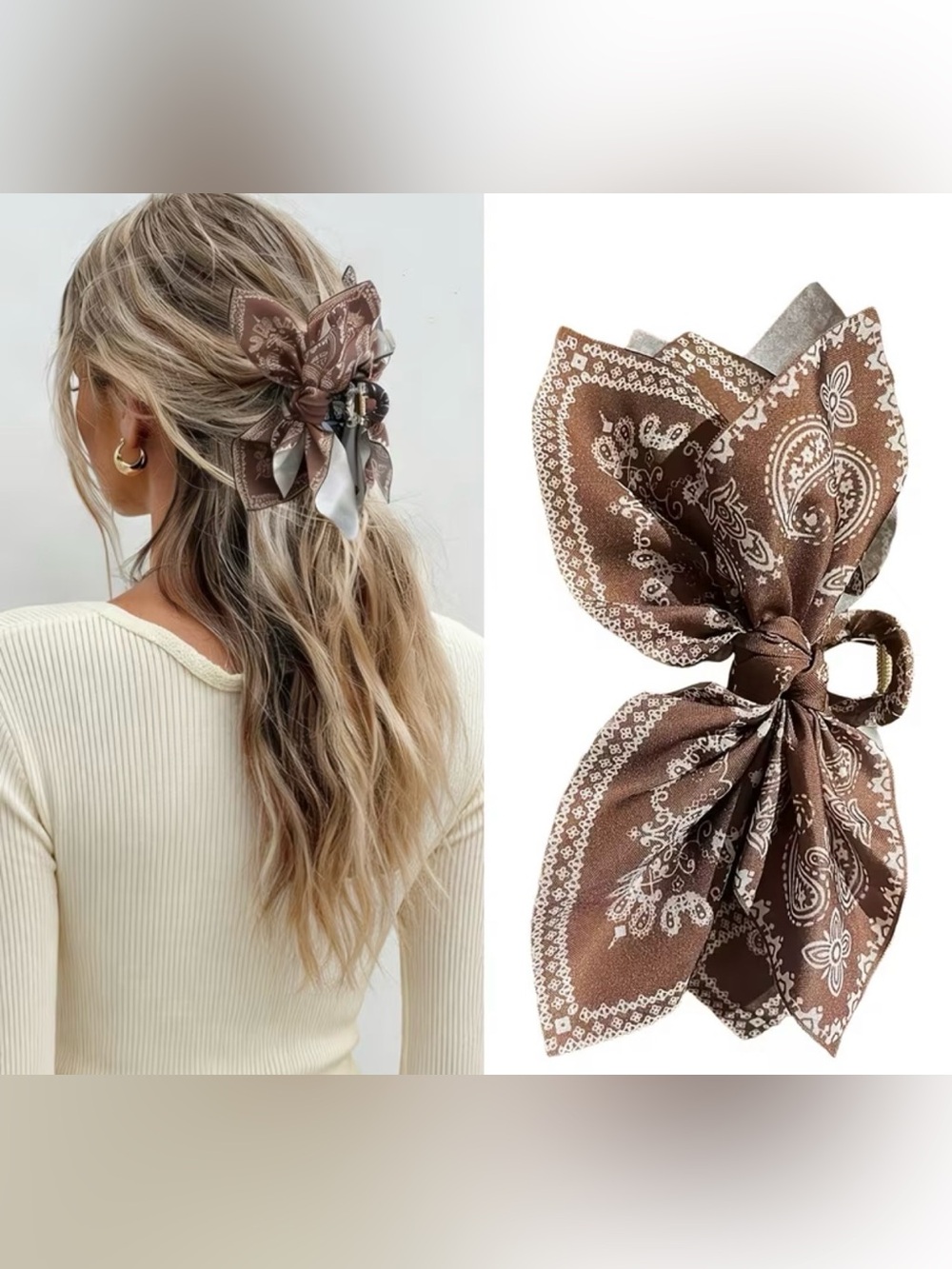 Boho Brown Paisley Bow Hair Clip